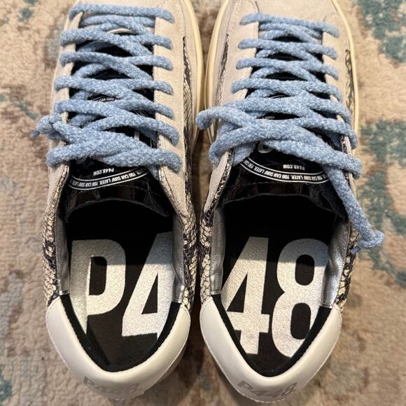 P448 John Silver Python Blue Lace Sneakers Size 9 - Picture 7 of 10